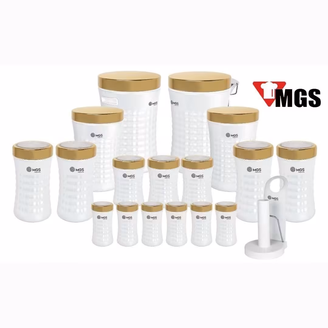 سرویس آشپزخانه 18 پارچه MGS ام جی اس مدل کریستالی رنگ سفید درب طلایی