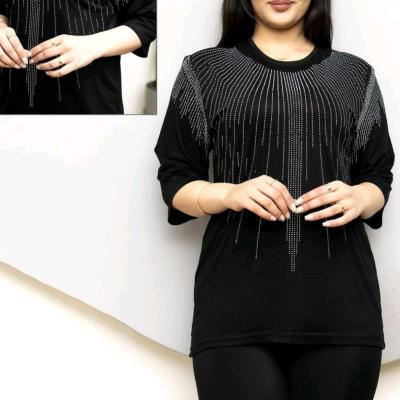 بلوز مجلسی جنس ویسکوز پنبه آستین سه ربع نگین کاری