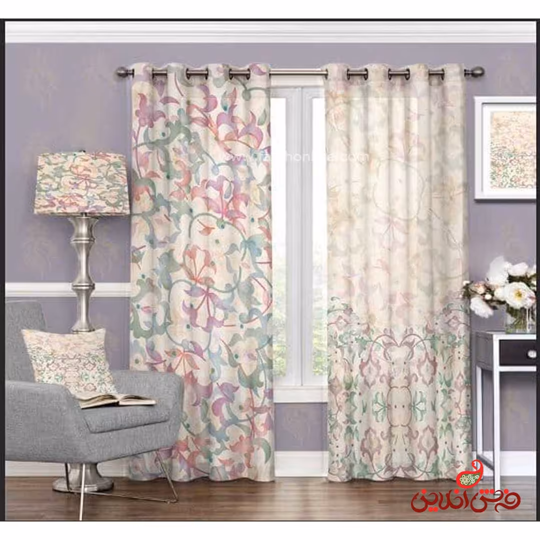 پرده طرح سنتی آبرنگی کد 3371