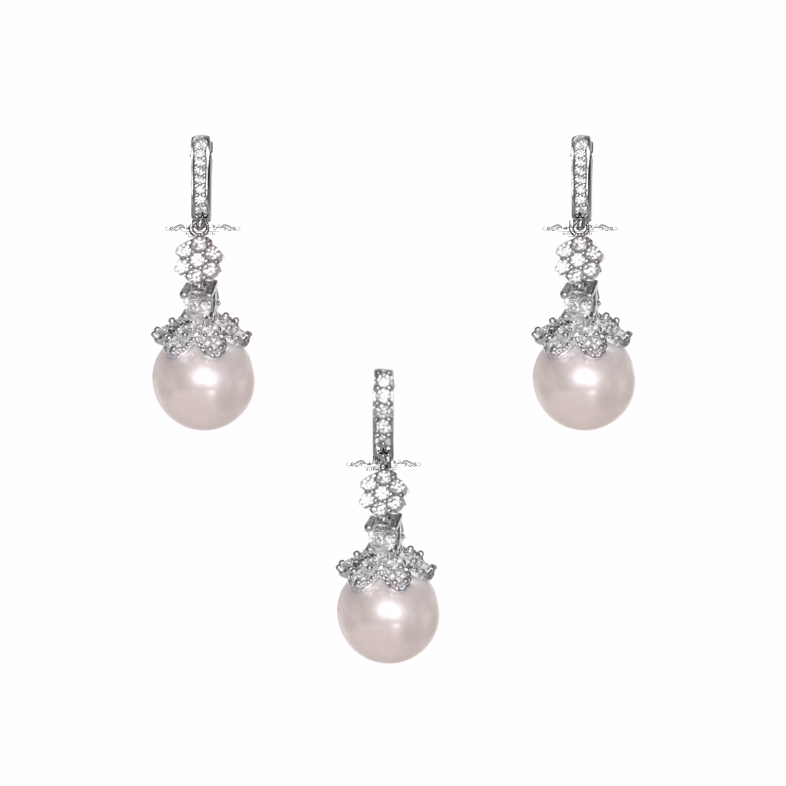 نیم ست نقره با روکش طلای سفید طرح جواهری کد NSNR05 نقره جات لطفی 