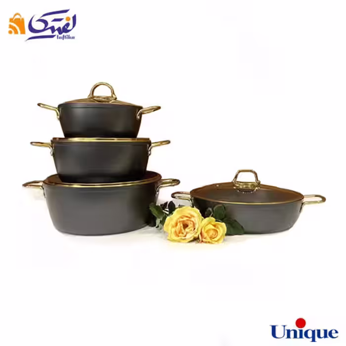سرویس قابلمه یونیک طوسی 8 پارچه درب منحنی طلایی UN-8311