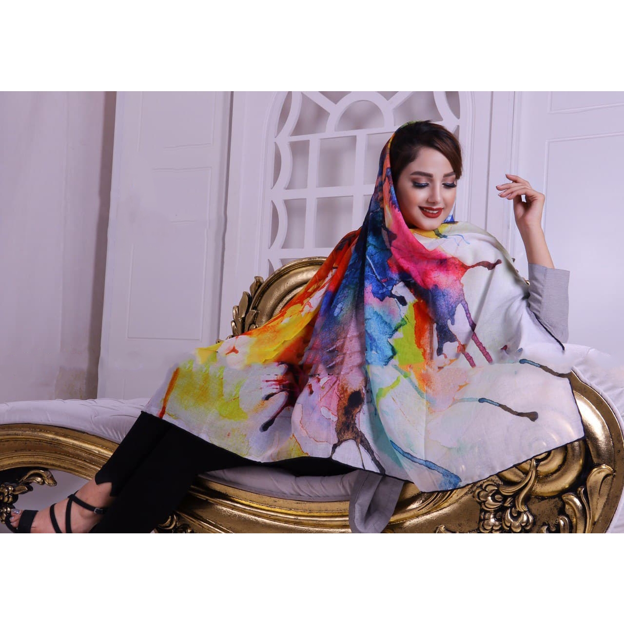 روسری زنانه نخی مدل آبرنگی