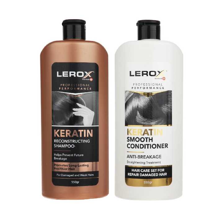 شامپو مو لروکس مدل T 2&amp;amp;2 حجم 550 میلی لیتر به همراه نرم کننده مو لروکس مدل keratin حجم 550 میلی لیتر