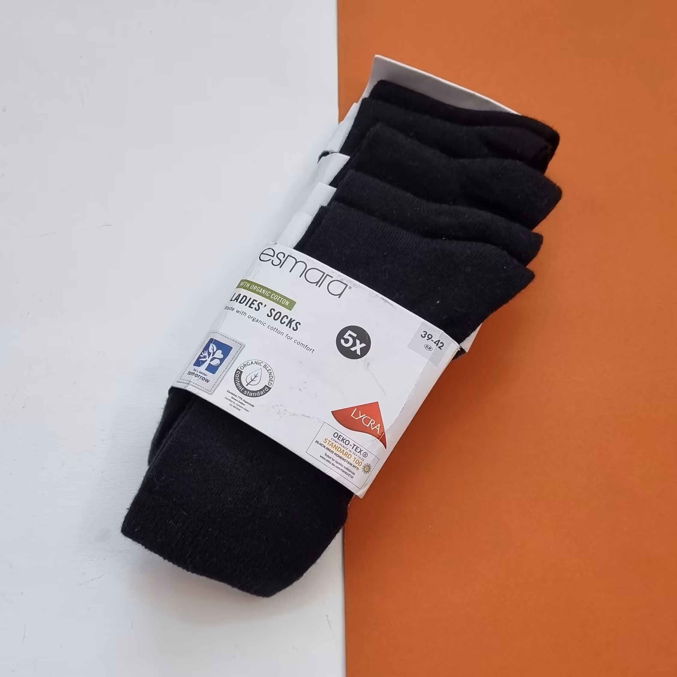 پک پنج تایی جوراب اسمارا esmara ساق بلند سایز 39 تا 42 مشکی 