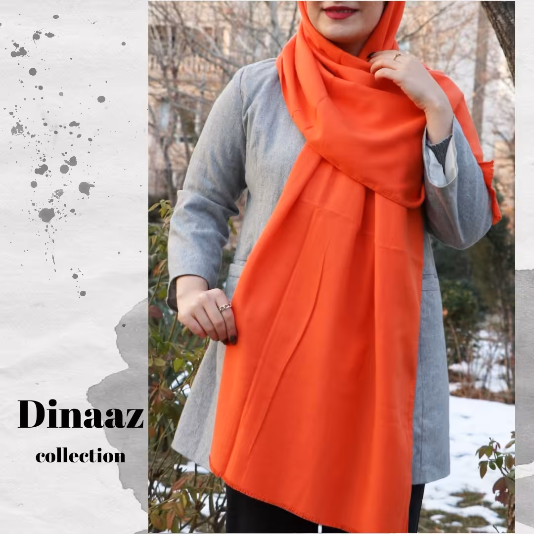 شال نخی موهر ساده نارنجی قواره دو متری دارای رنگ بندی 