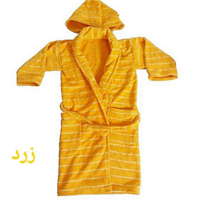 حوله پالتویی کودک مدل راه راه سایز 90 رنگ زرد