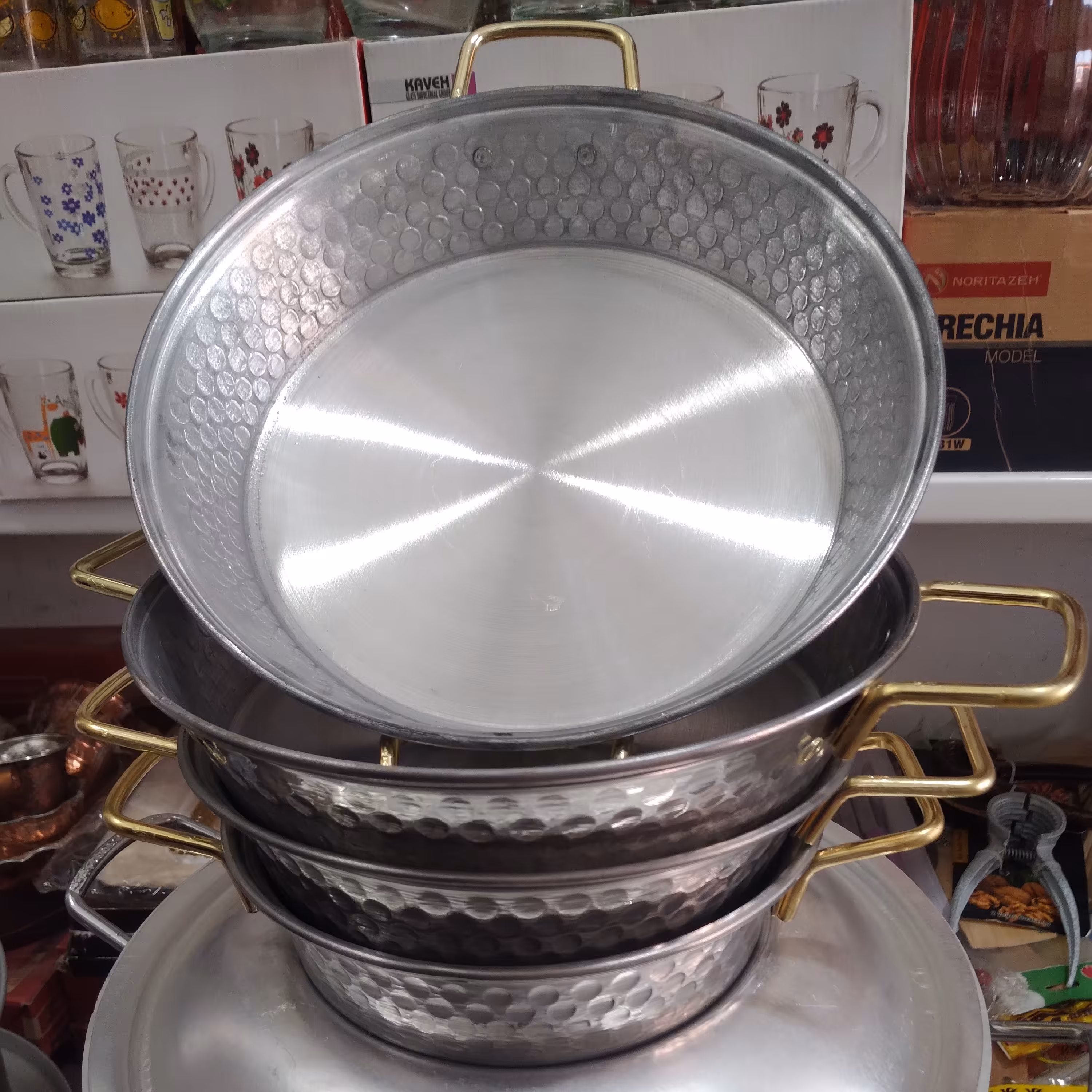 تابه چکشی روحی 4 سایز جنس ضخیم دسته طلایی