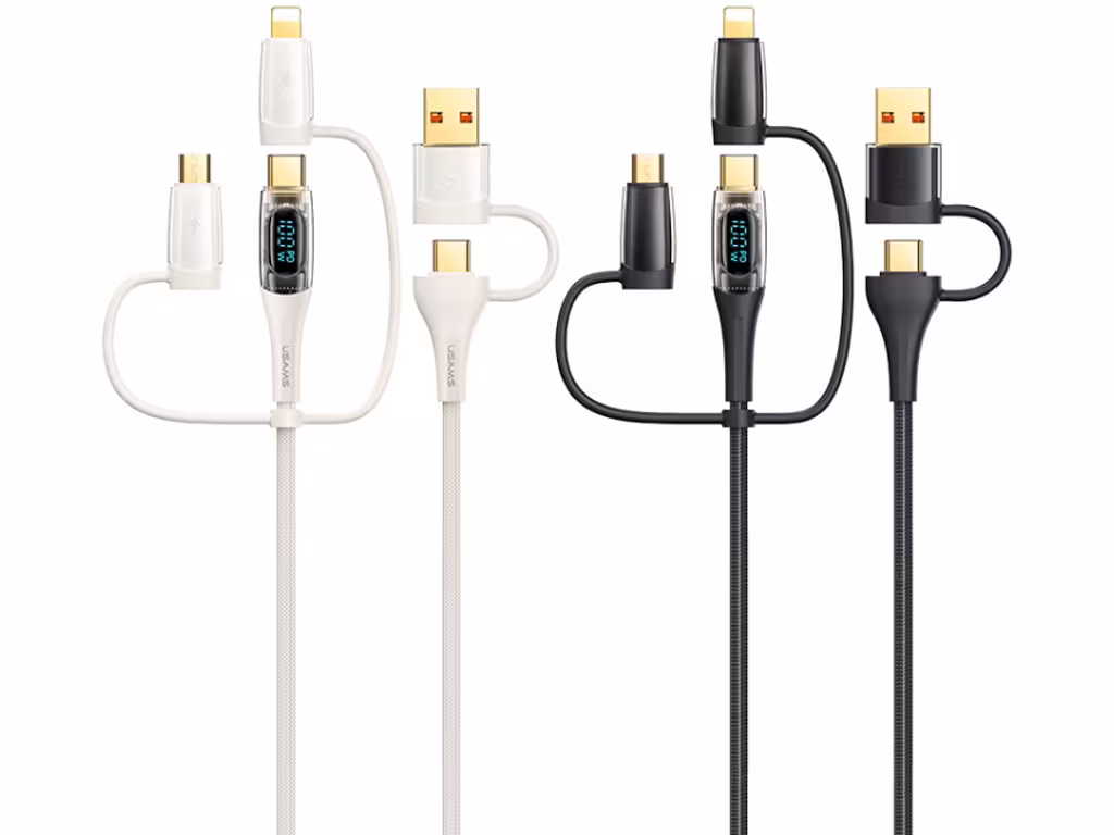 کابل شارژ سریع چند سر تایپ سی و یو اس بی به تایپ سی، لایتنینگ و میکرو 100 وات 1.2 متری یوسامز USAMS Shadow Series US-SJ616 A C to C L M Charging Data Cable