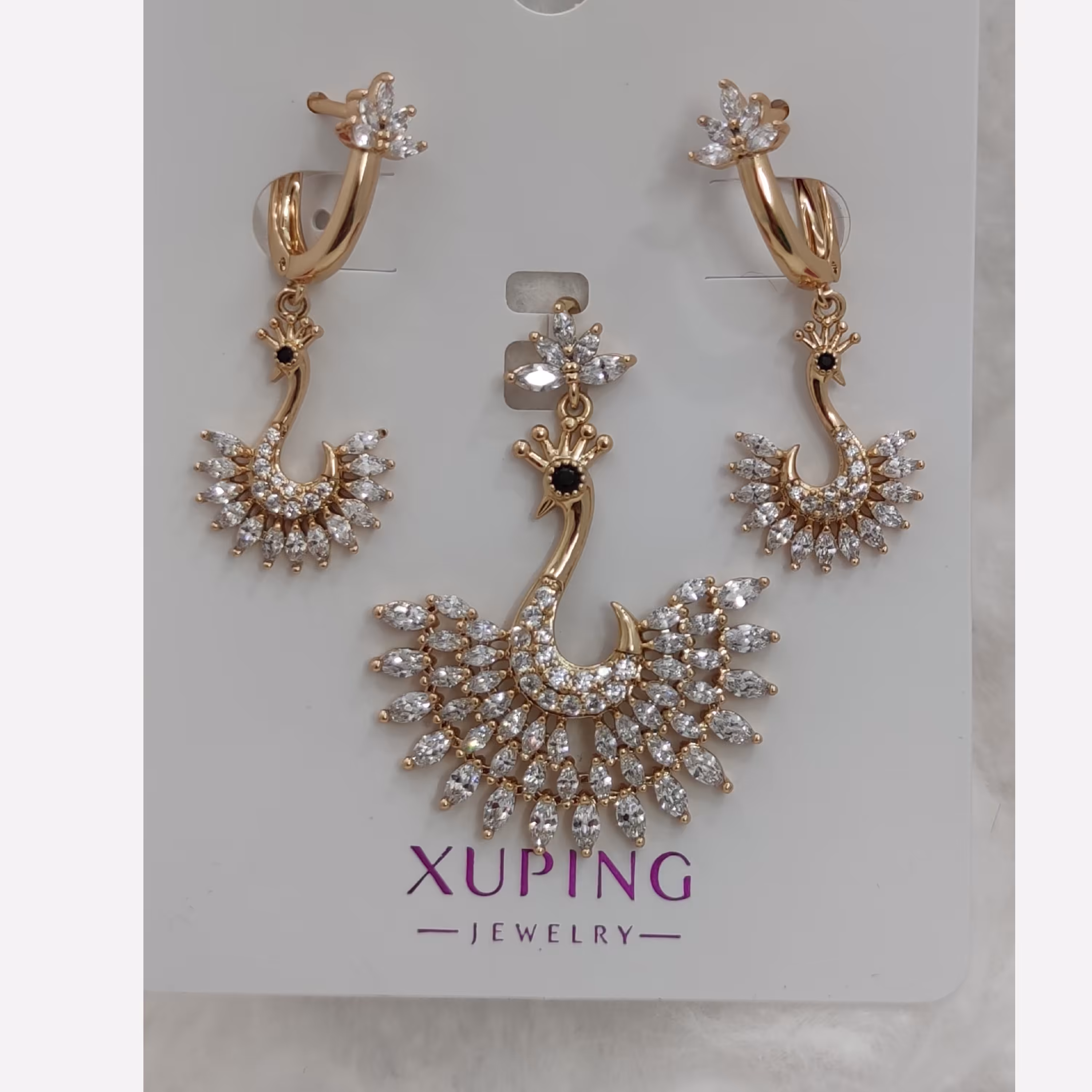 نیم ست طاووس ژوپینگ تمام نگین مخراج شده خانه فروشگاه سان اکسسوری کد 1258 قیمت 560000 تومان