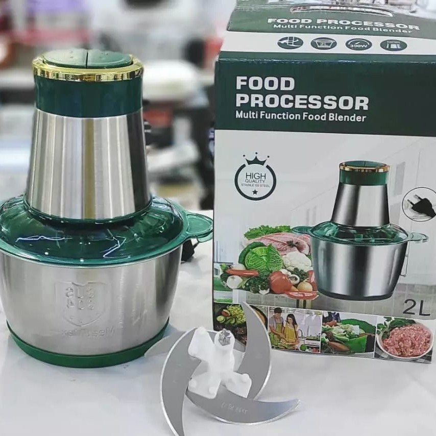 خردکن غذاساز کاسه استیل دو لیتری مدل FOOD PROCESSOR توان 300 وات دو سرعته با 4 تیغه