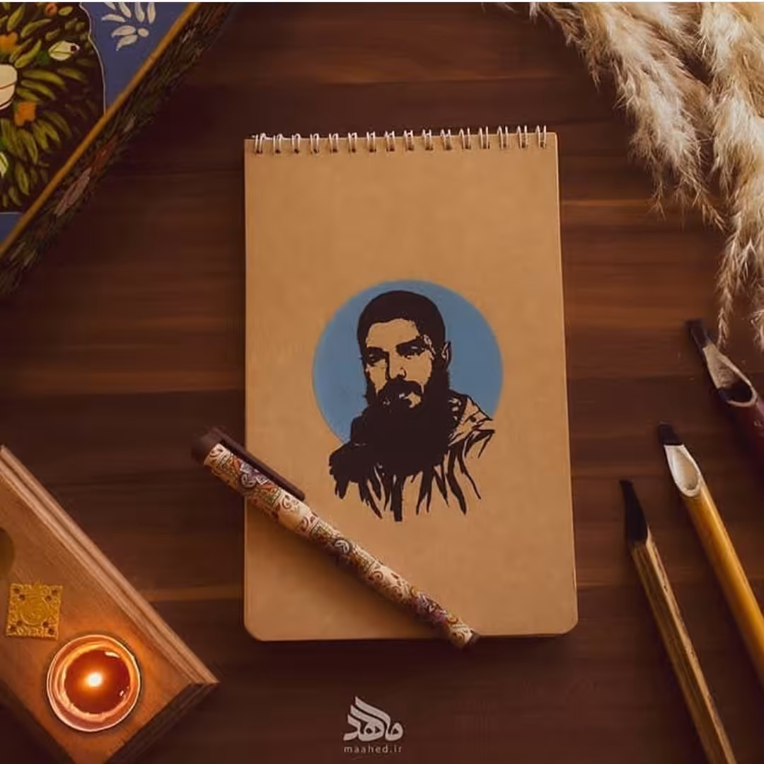 دفترچه سیمی 80 برگ کاهی بدون خط طرح شهید هادی