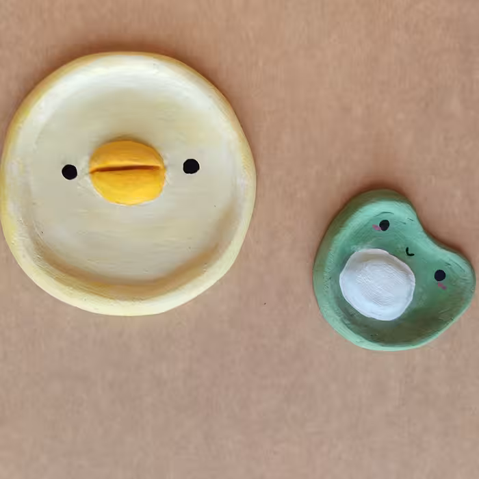 پک جوجه و قورباغه بامزه دیوارکوب و جای اکسسوری و جواهرات سفالی دست ساز 