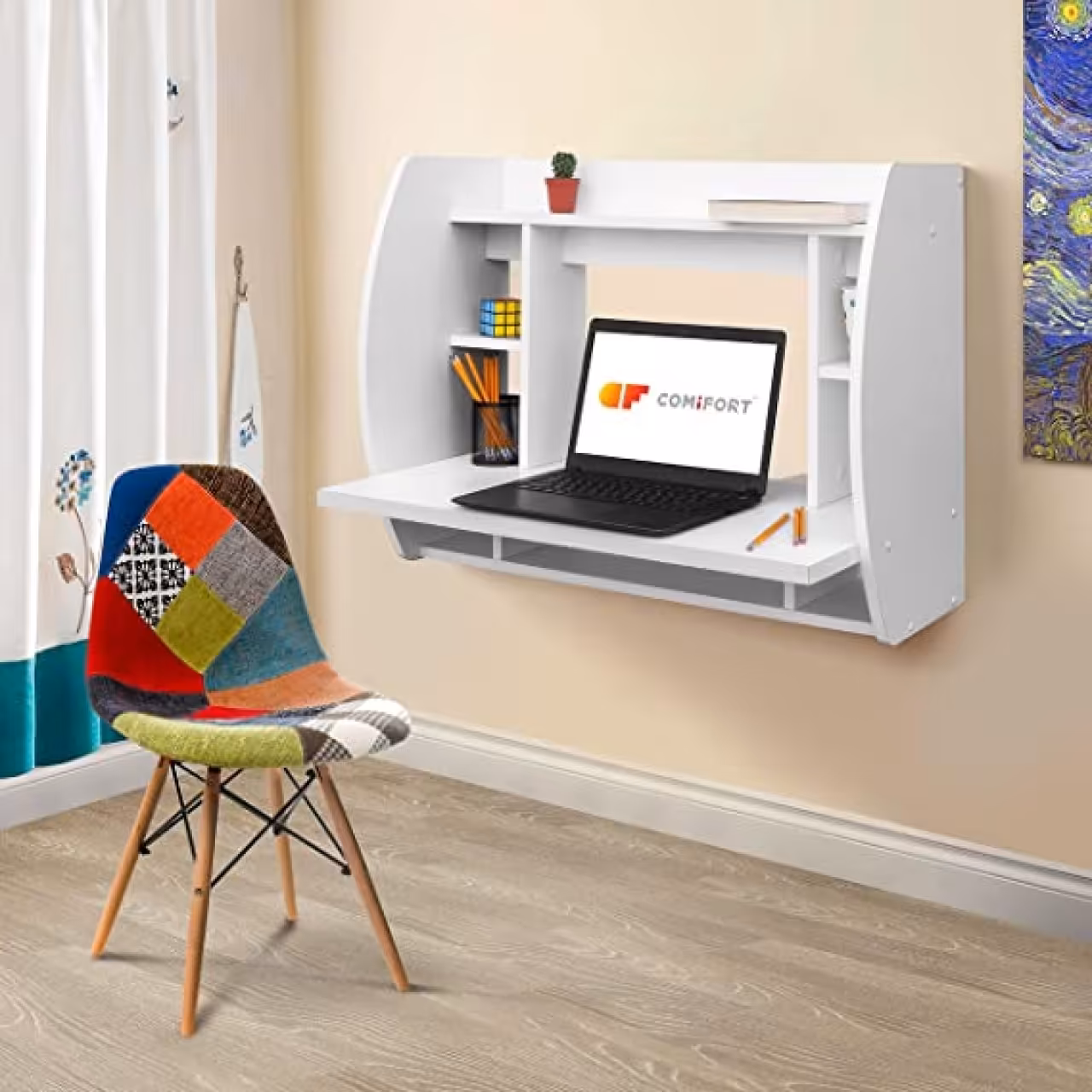 میز تحریر کامپیوتر و کتابخانه دیواری مانیا مدل MNY_0065