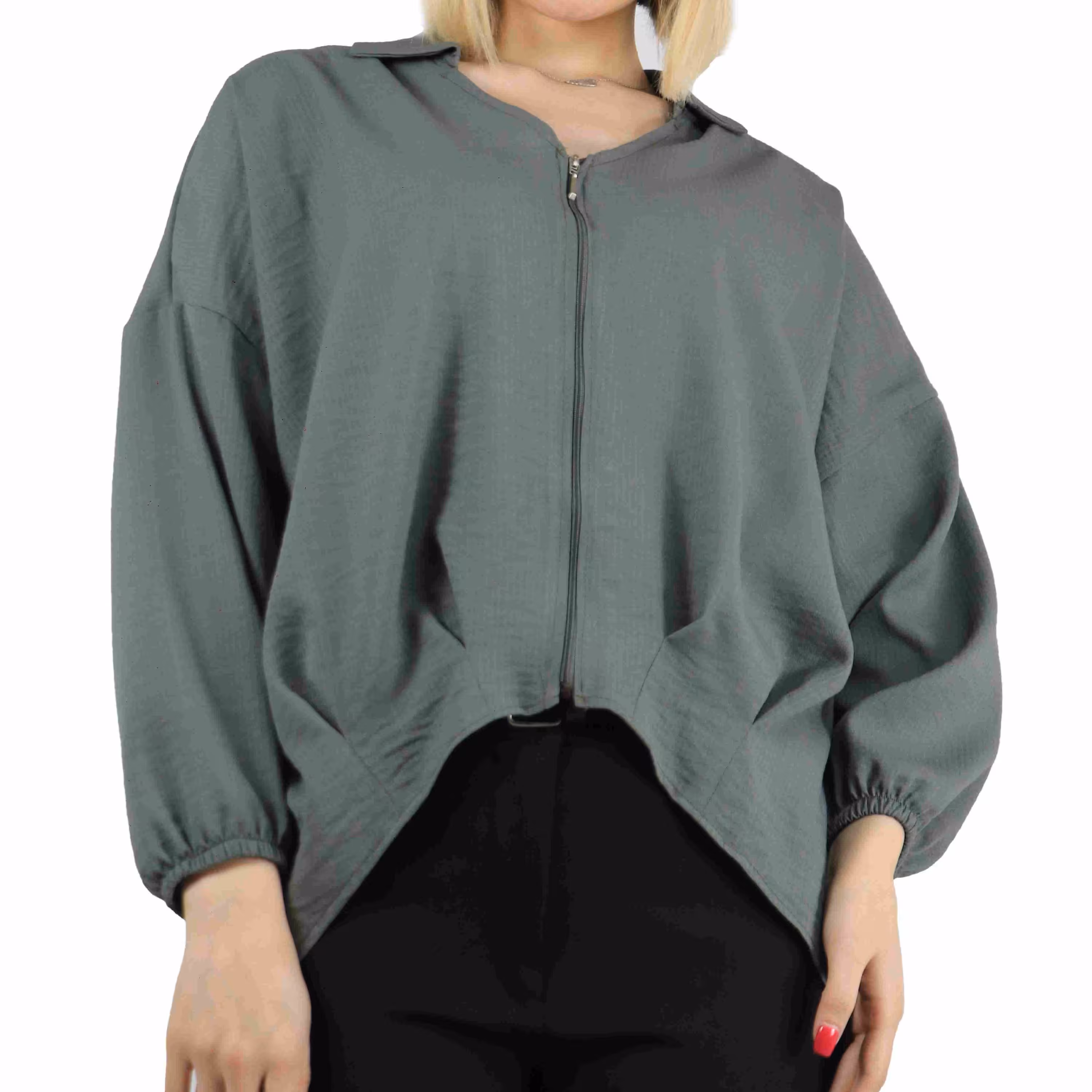 شومیز زنانه مدل زیپ دار رنگ سبز