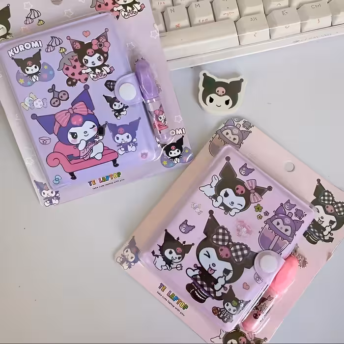 پک کرومی دفترچه خط دار   و مینی خودکار آویزدار  اسکوییشی فانتزی وارداتی و باکیفیت