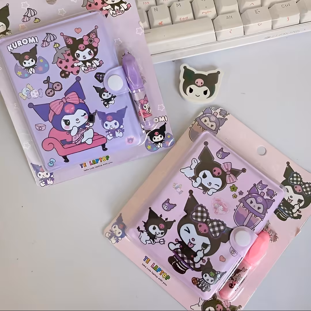 پک کرومی دفترچه خط دار   و مینی خودکار آویزدار  اسکوییشی فانتزی وارداتی و باکیفیت