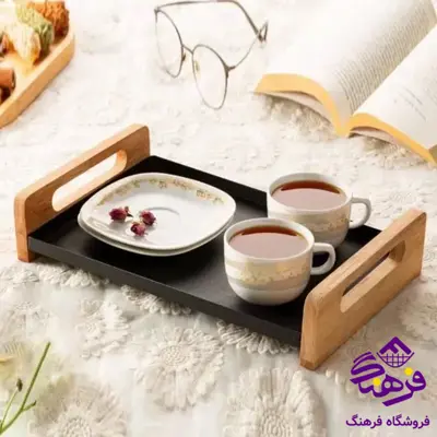 سینی رایکا فلزی دسته چوبی