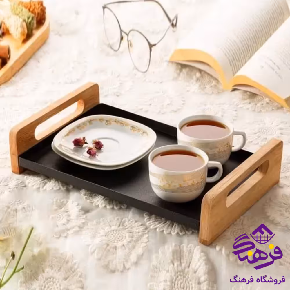 سینی رایکا فلزی دسته چوبی