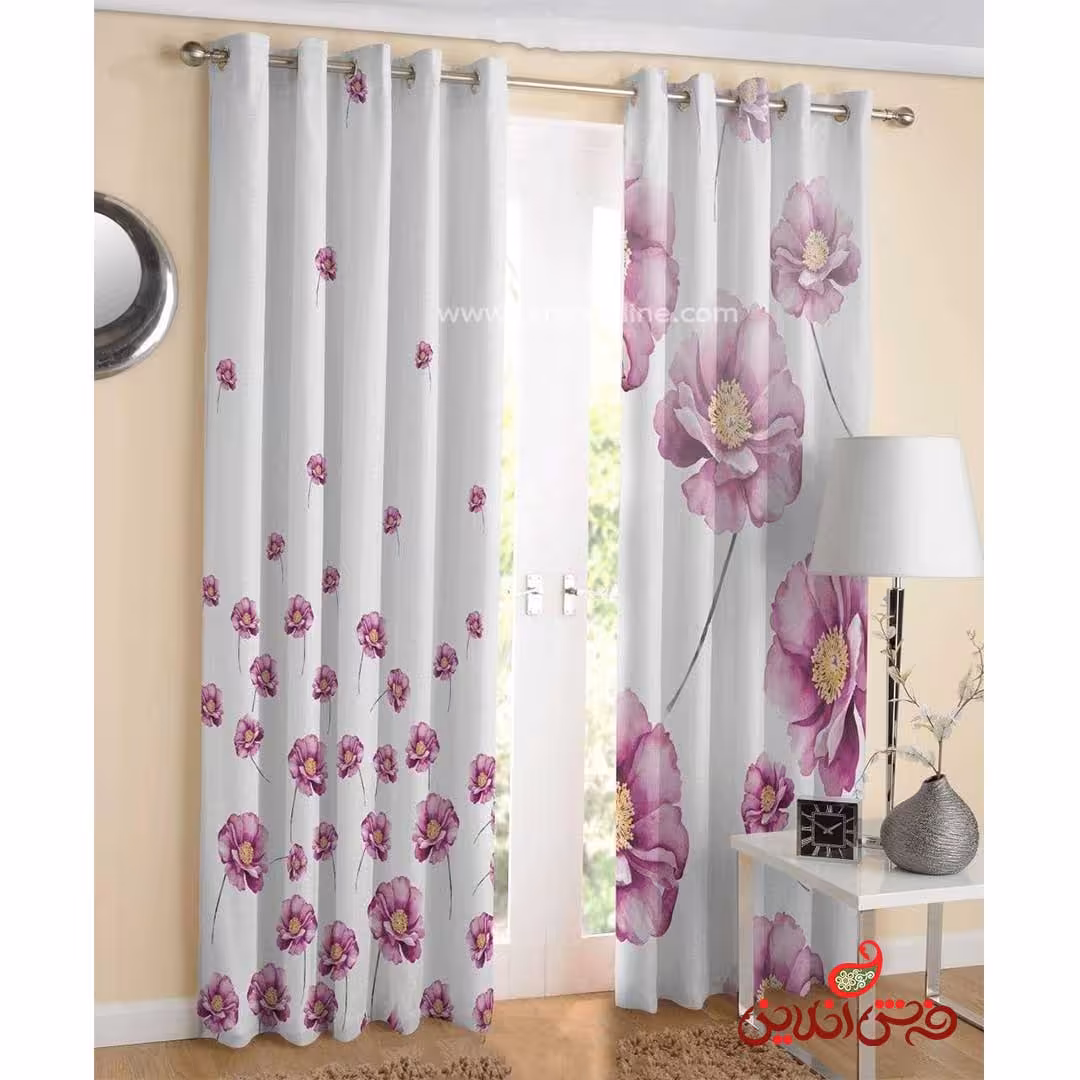 پرده طرح گل صورتی کد 3567