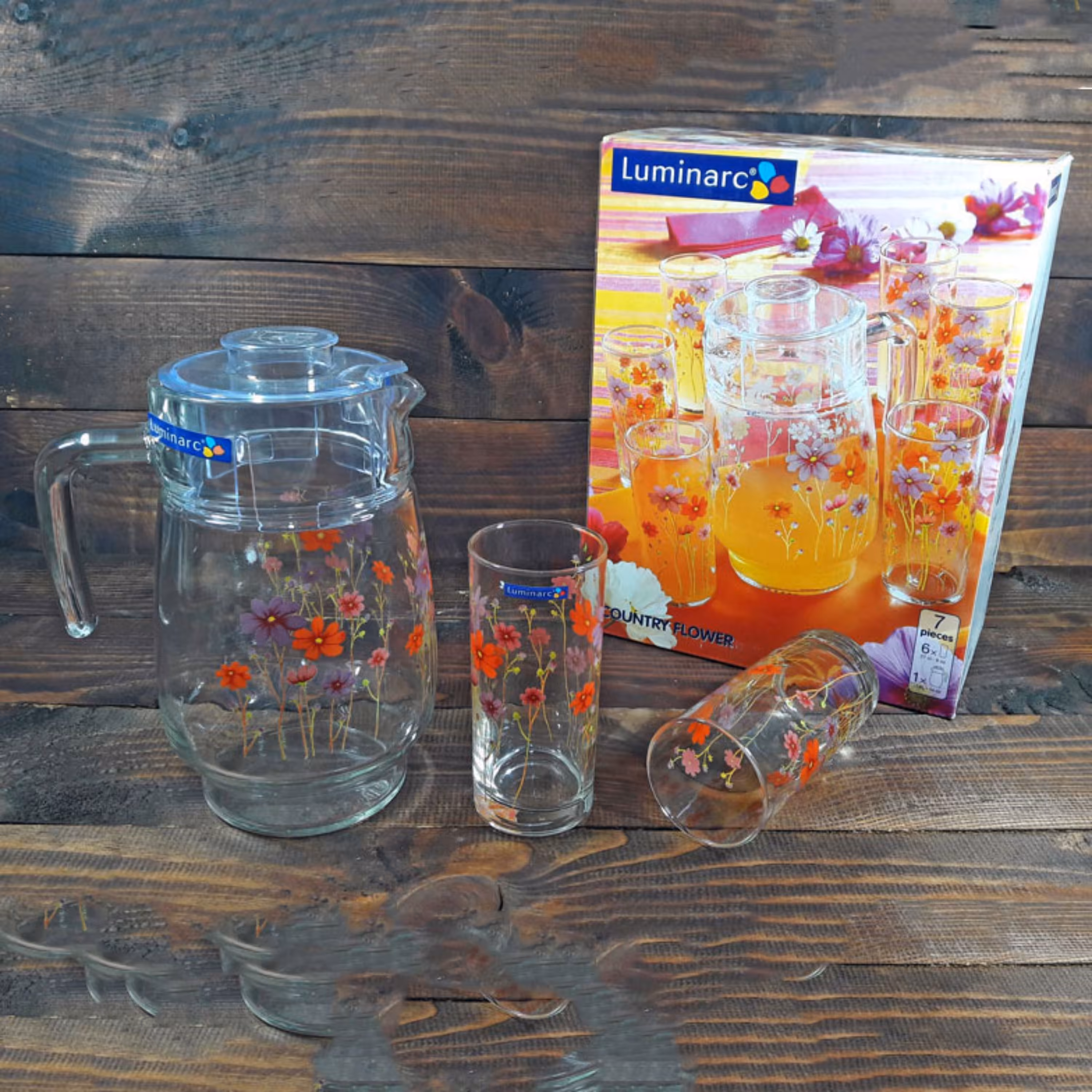 پارچ و لیوان لومینارک مدل کانتری فلاور