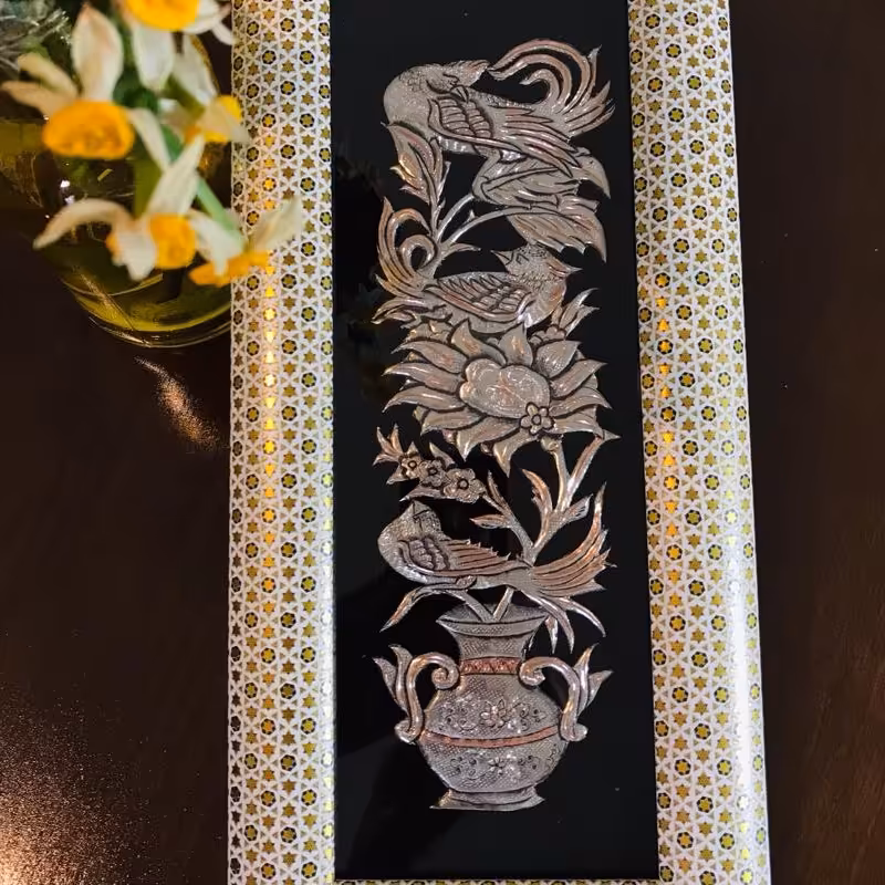 تابلوی قلمزنی مشبک گل مرغ