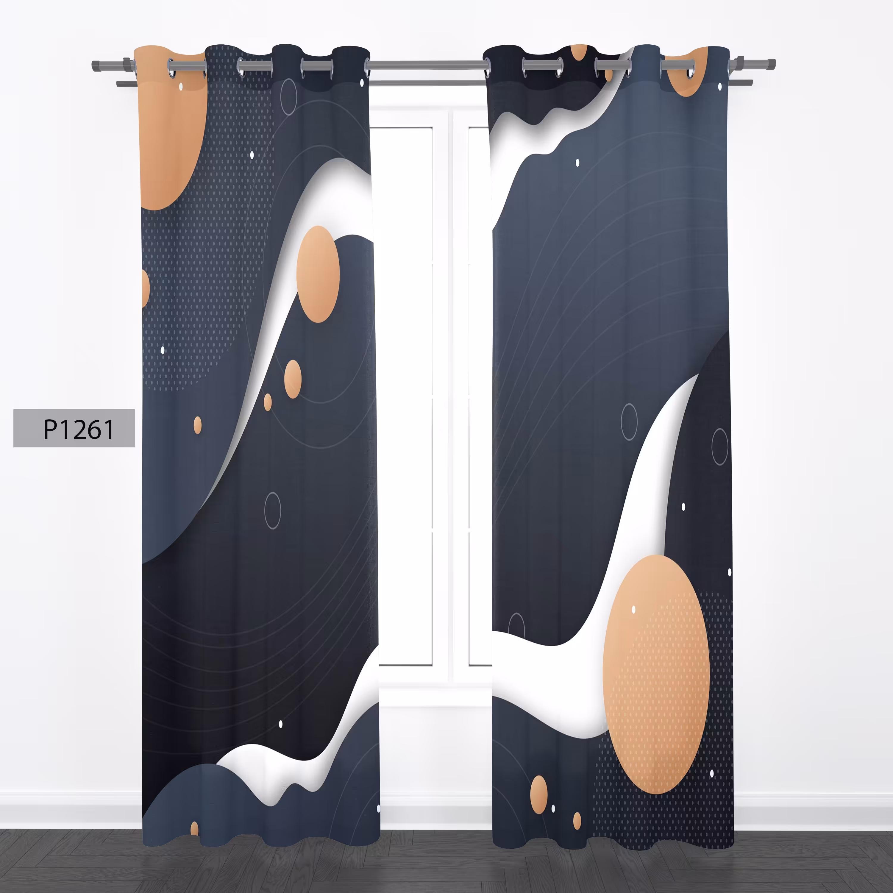 پرده هازان چاپی دوقواره دوخته شده پانچ شده هر قواره عرض 140ارتفاع 190 کد1261