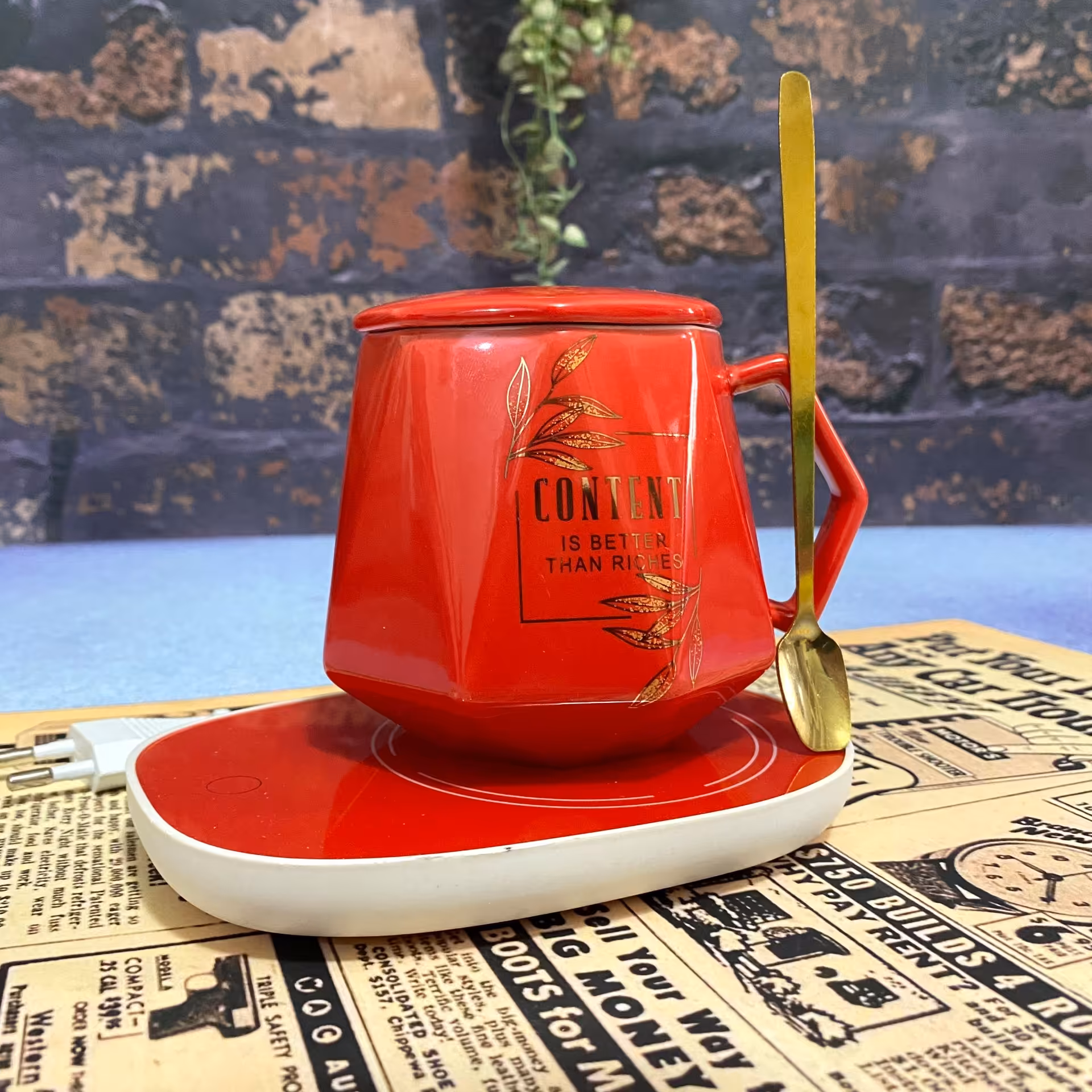 ماگ حرارتی هیتردار طرح برگ کد2 رنگ قرمز،کادو