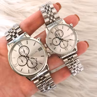 ست ساعت سیتیزن بندنقره ای رنگ صفحه سفید