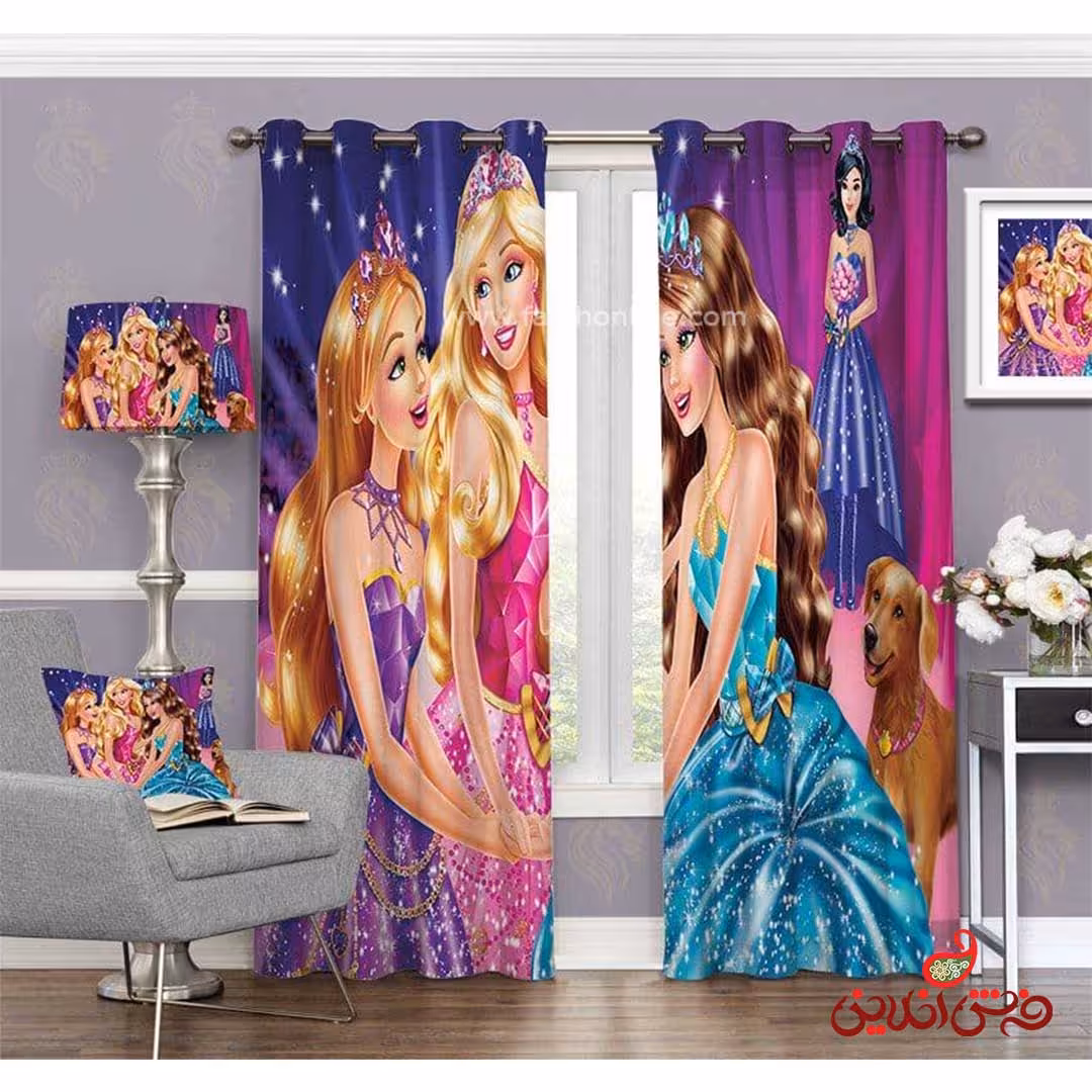 پرده 2عددی کودک طرح باربی کد 3682