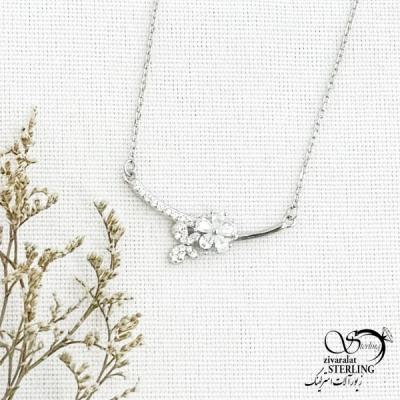 گردنبند نقره طرح گل عیار925 کد 14855
