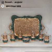 سرویس چایخوری مسی فیروزه کوب (6نفره)