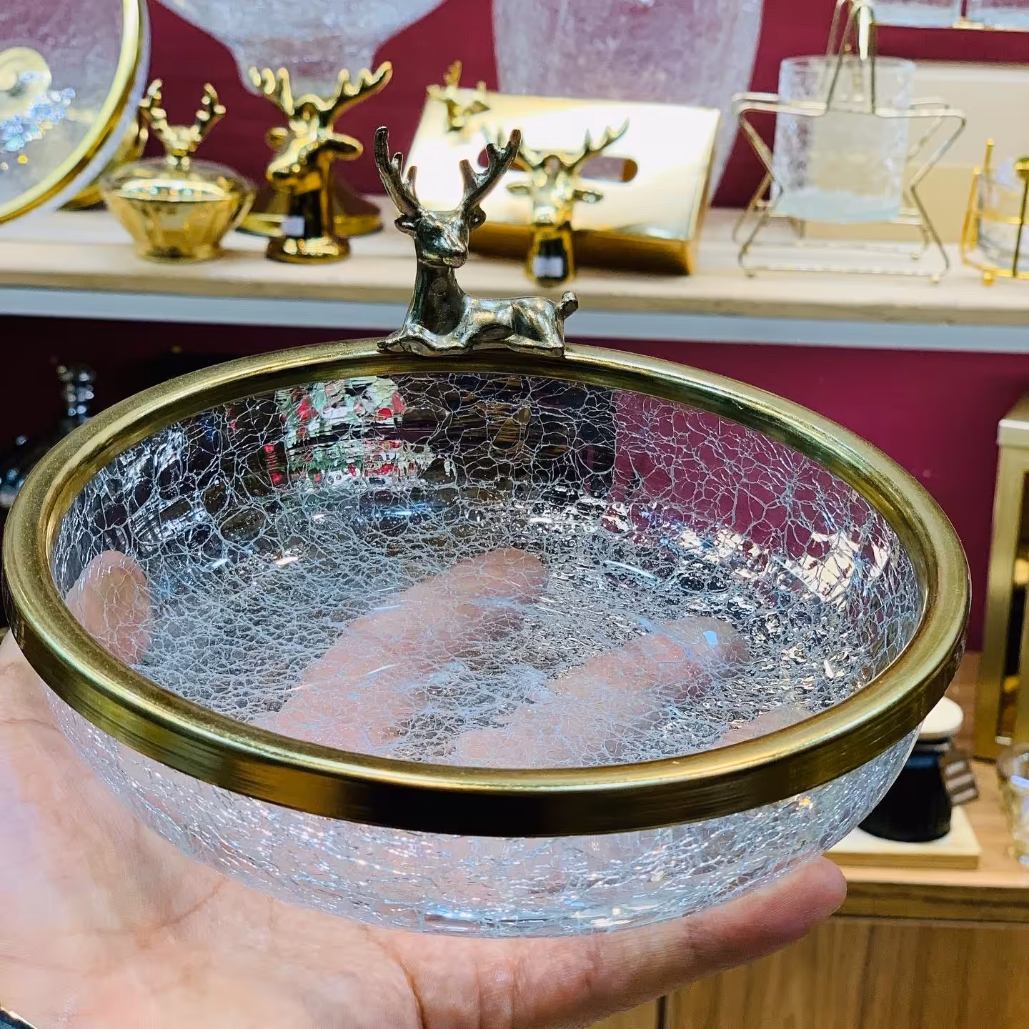 پیش دستی کریستال طرح تَرَک رنگ طلایی