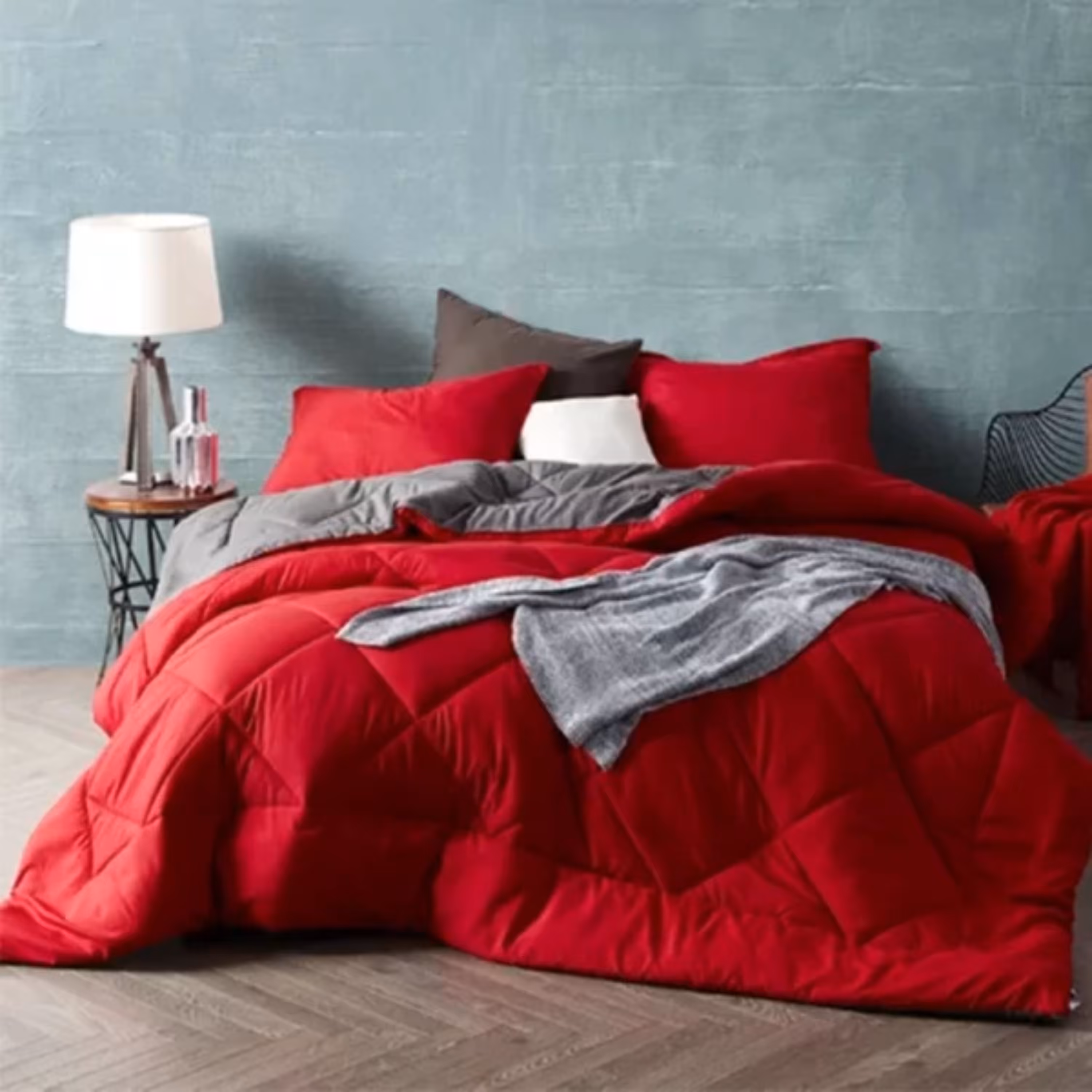 سرویس روتختی میکرو دو رو چیداری قرمز طوسی دو نفره چهار تکه با لحاف