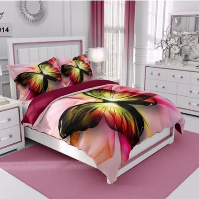 روتختی دونفره طرح پروانه جنس میکرو درجه یک رنگ صورتی کد B1014