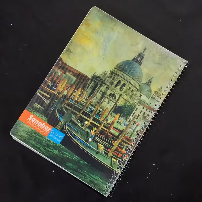 دفتر  50 برگ فنری جلد طلقی طرح کلاسیک مارک صنوبر بسته 12 عددی عمده