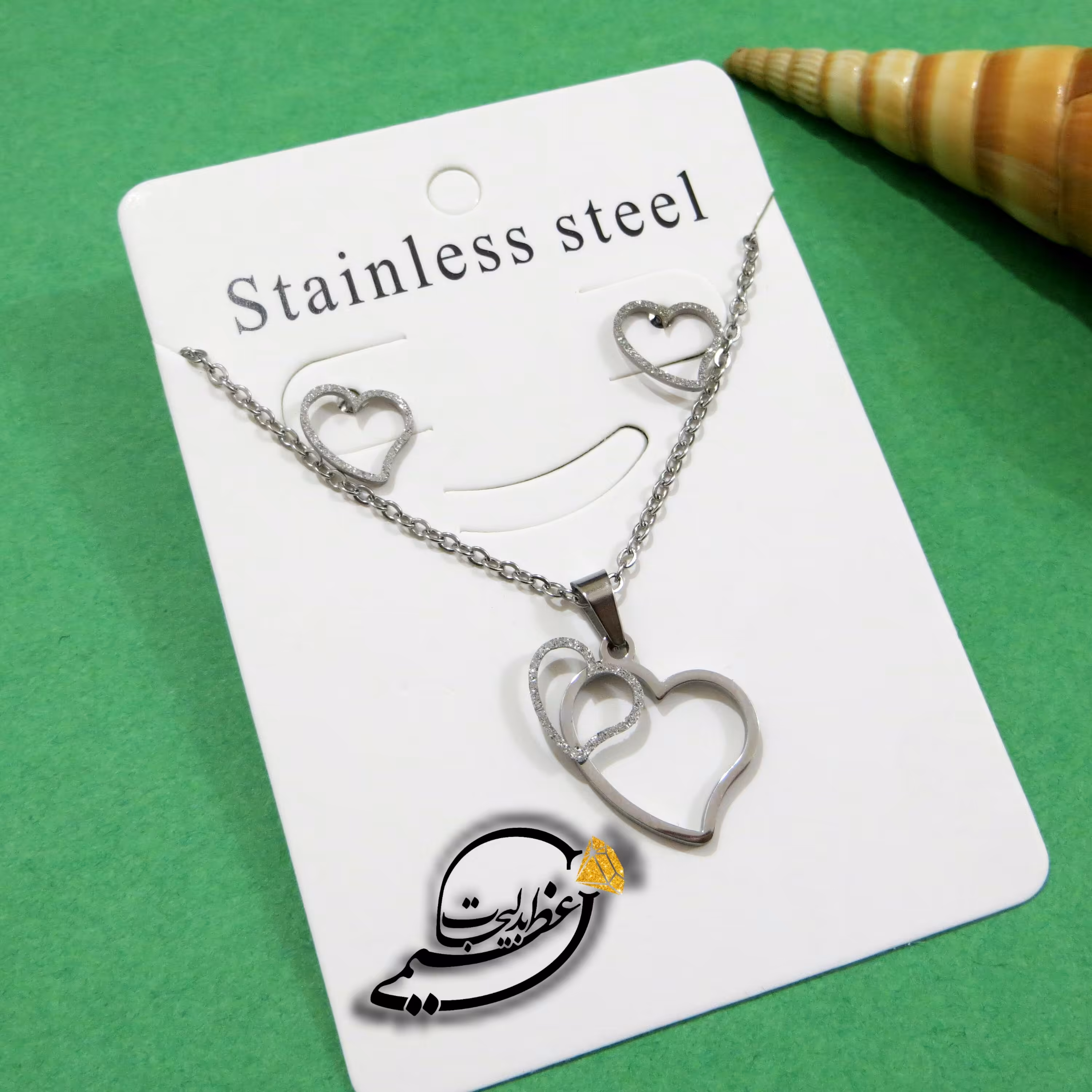 نیم ست قلب در قلب شنی استیل رنگ ثابت درجه یک بسیار زیبا کد 1424