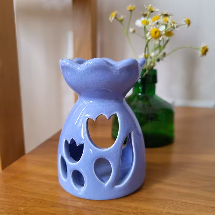 اسانس سوز  لعاب خورده طرح لاله ارتفاع 9سانتیمتر رنگ بنفش کمرنگ