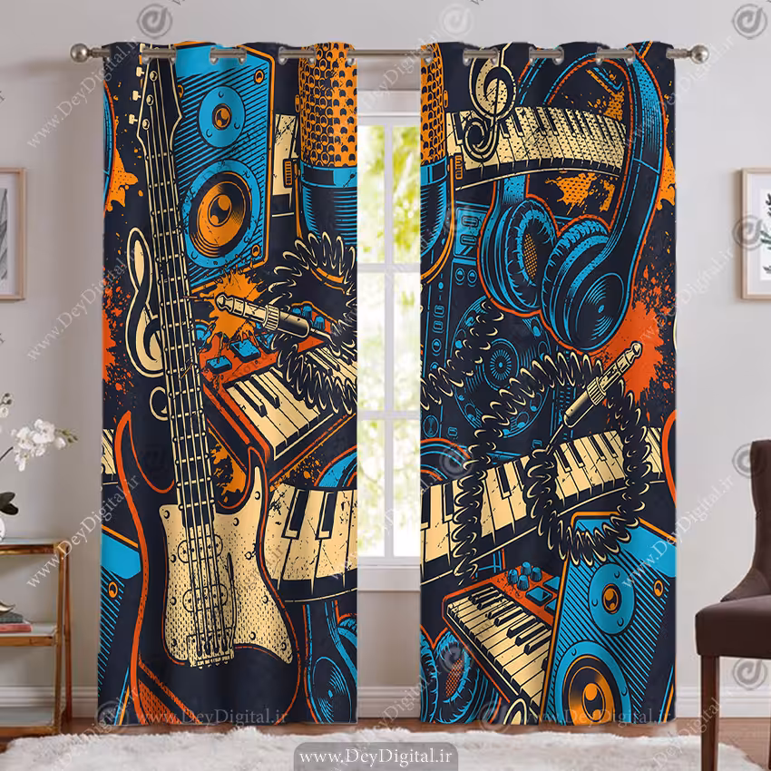 پرده پانچ تصویری موسیقی طرح گیتار نقاشی PK-5391
