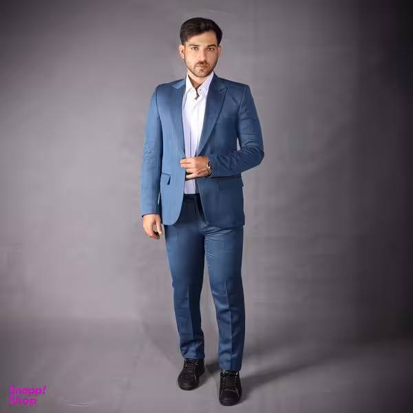 کت و شلوار مردانه مدل یقه بلیزر 5250  رنگ سرمه ای روشن