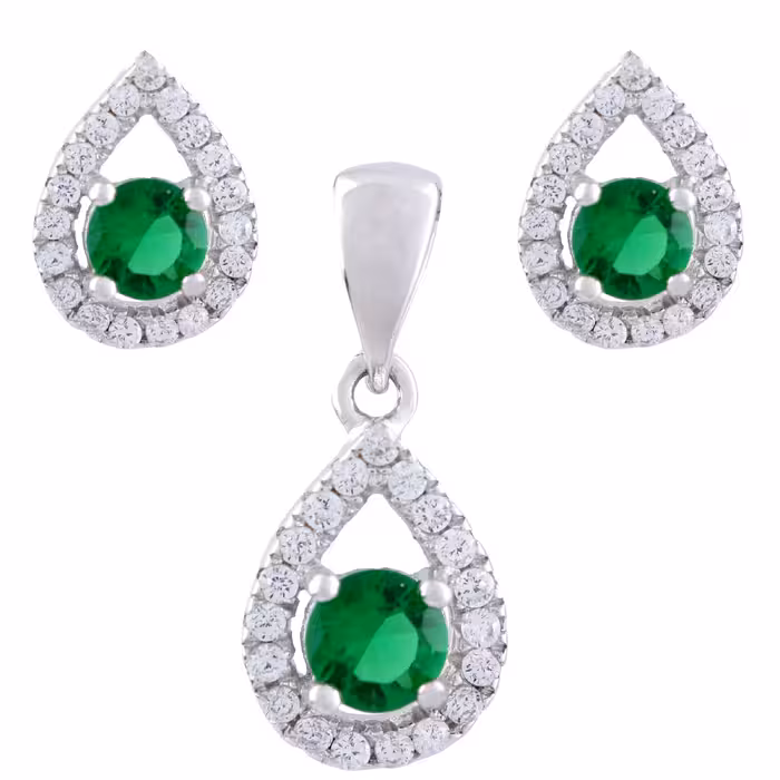 نیم ست نقره زنانه -مدل اشکی نگین- کد SHS-26