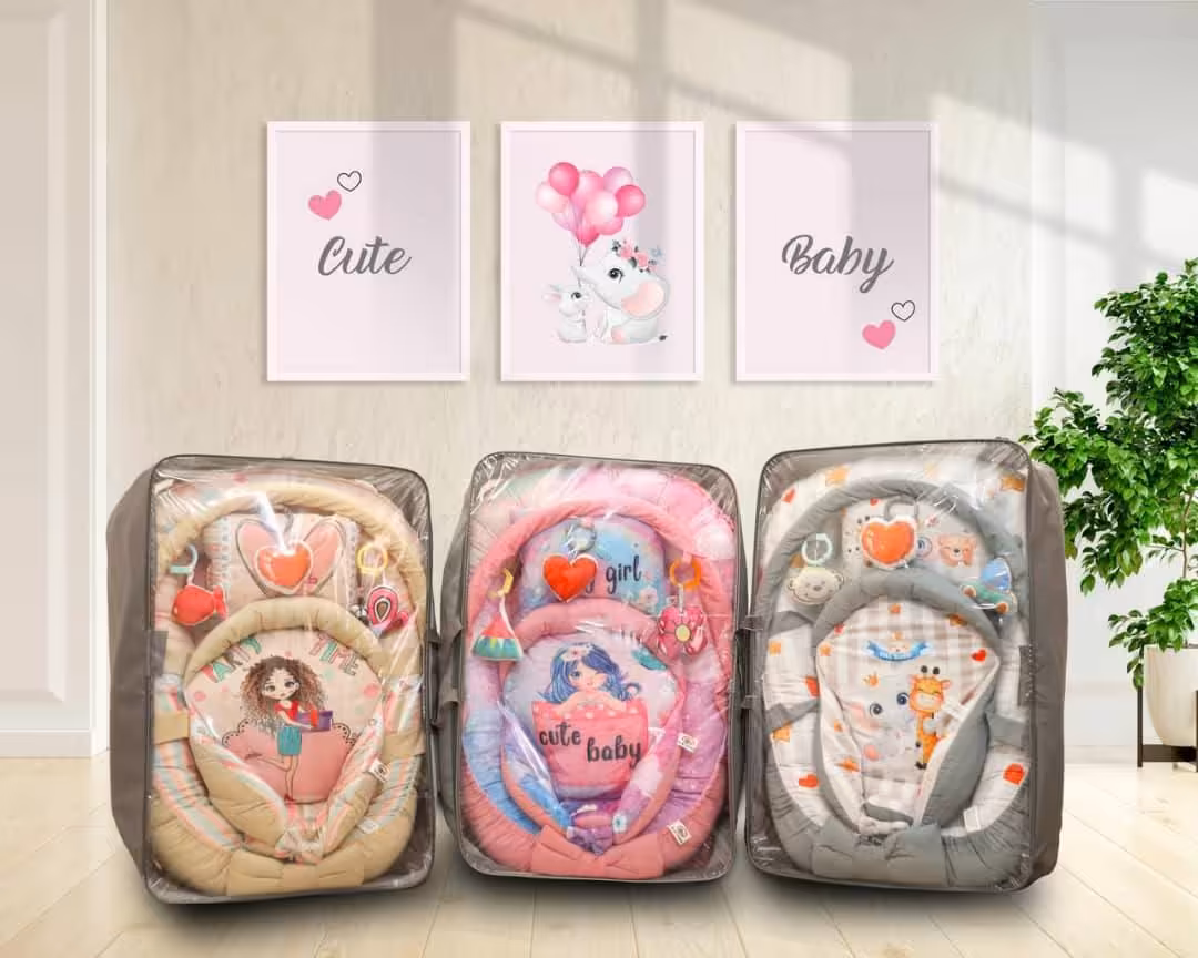 ست 7 تکه تشک بازی و غلتگیر مخمل طرح حیوانات راه راه طوسی