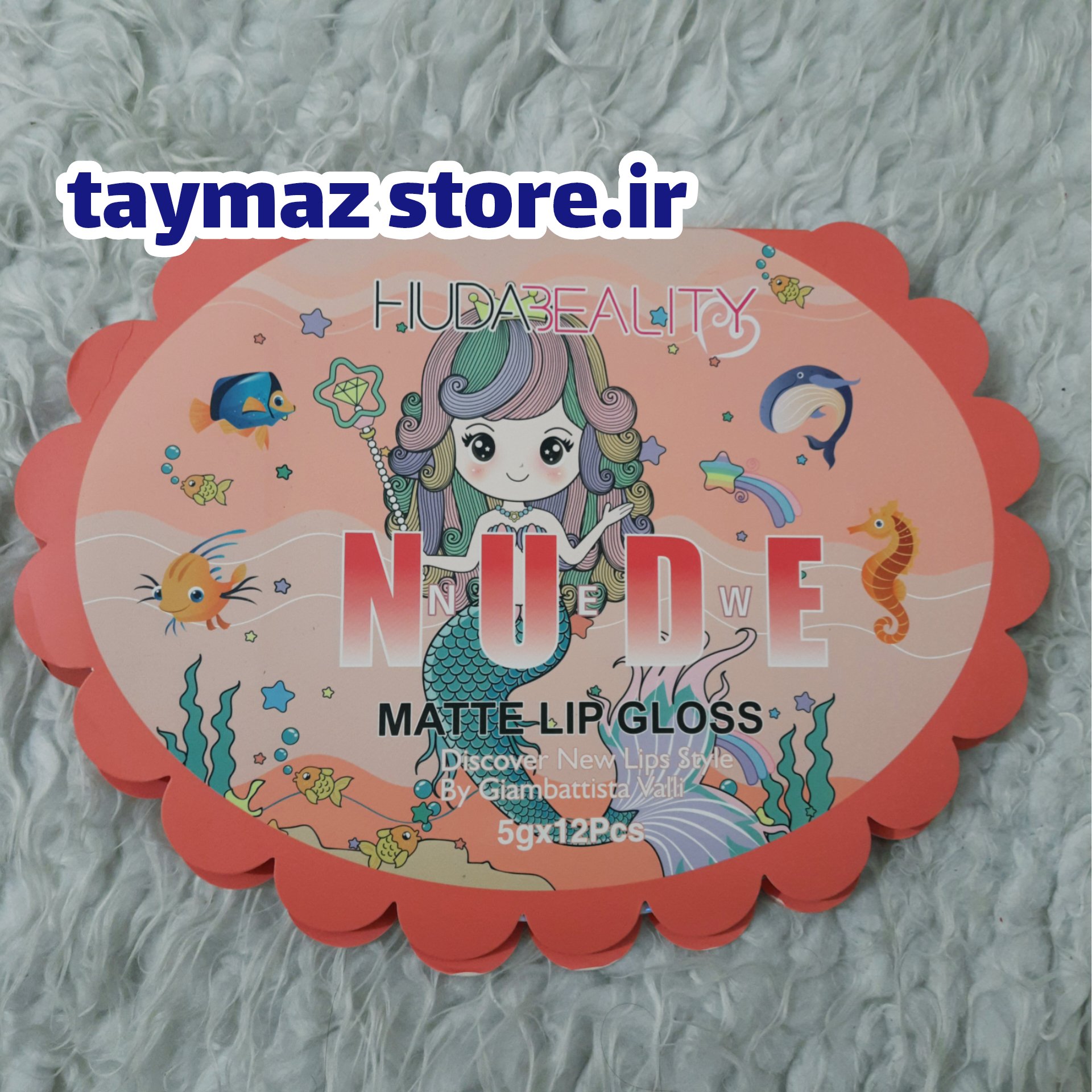 پک 12 عددی رژلب مایع NUDE طرح پری دریایی رنگ مات 24 ساعته