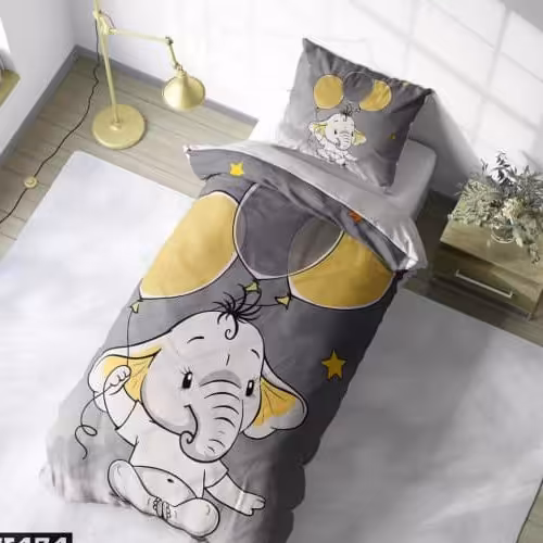 روتختی یک نفره پسرانه و دخترانه،فیل و بادکنک،زرد و طوسی،سه بعدی،جنس میکروتترون ، مناسب کودک و نوجوان ،برای تخت90