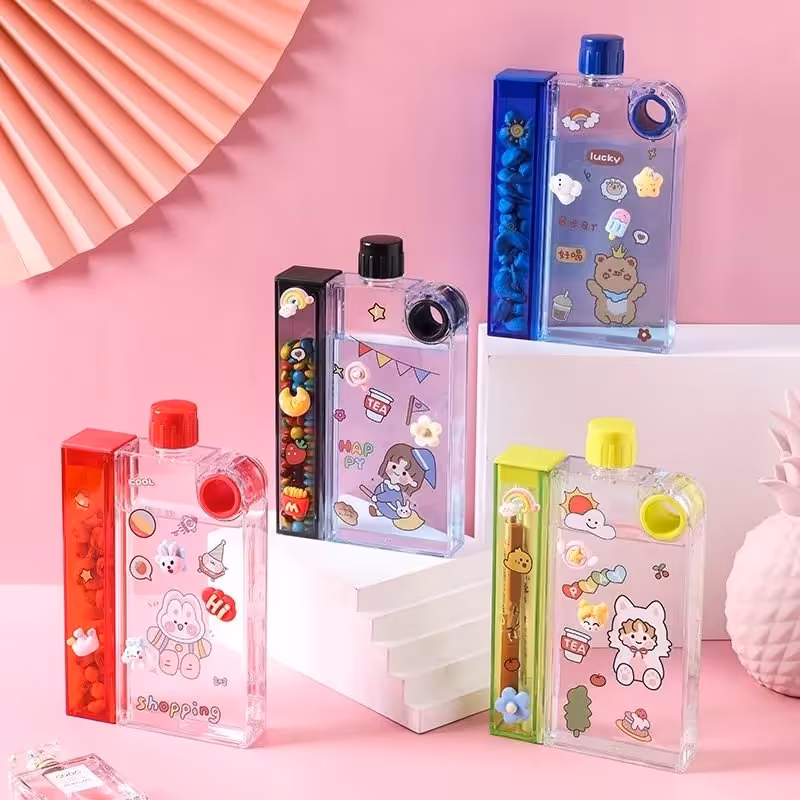  قمقمه و جا تنقلاتی مدل کتابی  قمقمه فانتزی وارداتی شفاف دارای جا تنقلات