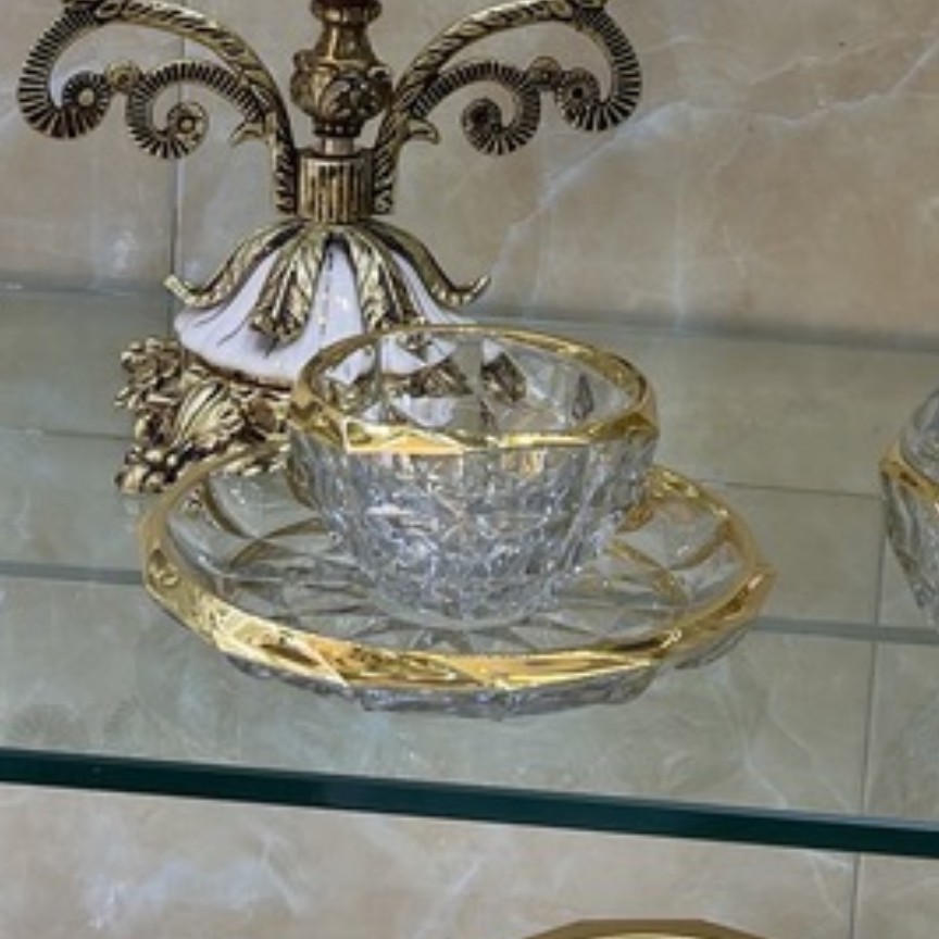 ظروف پیاله و پیش دستی آکوامارین لب طلا  از هر کدام 6 عدد ضمانت رنگ ارسال پسکرایه تهران و کرج اسنپ شهرستان باربری