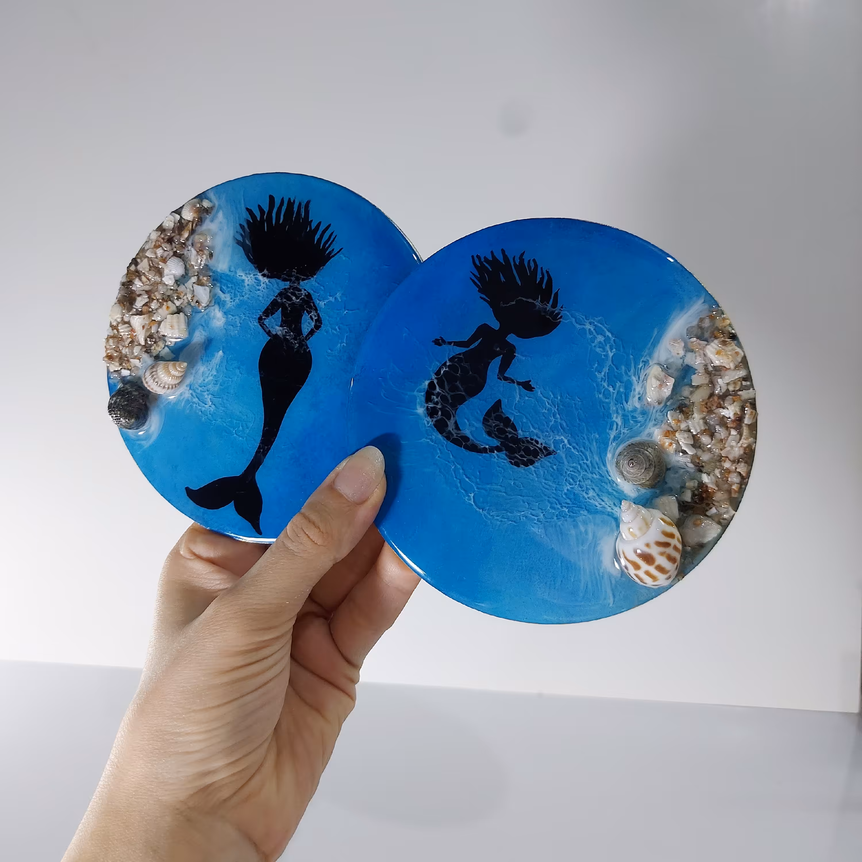 زیرلیوانی پری دریایی رزینی قطر 12 سانت زیرلیوانی جاشمعی ظرف جواهر دکوری اتاق کودک 