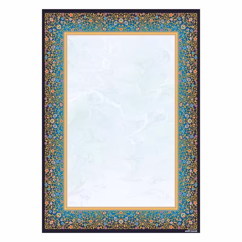 کاغذ تذهیب  و ابروباد ، متالیک ،A4 طرح گلستان . لاجورد ، کد 4062 . گلاسه مات 150 ، گرمی بسته 100 برگی