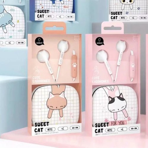 هندزفری فانتزی مدل sweet cat رنگ سفید و نارنجی