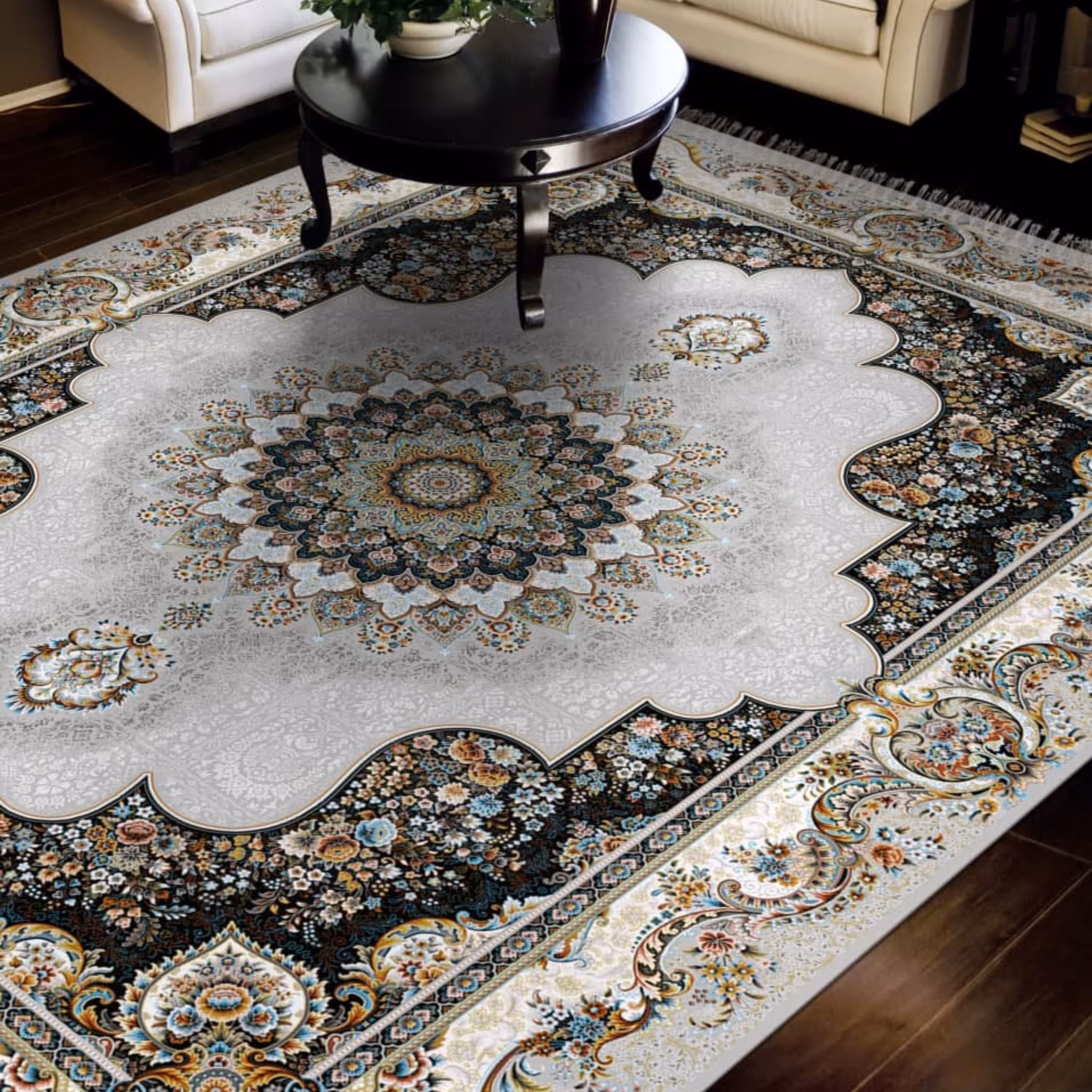 فرش پاتریس 700شانه تراکم 2550 طرح سیمین کرم کناره 4متری