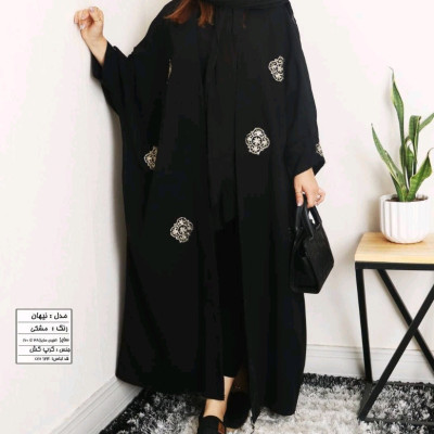 پانچو زنانه کرپ کش گلدوزی مدل نیهان سایز بزرگ تا 60